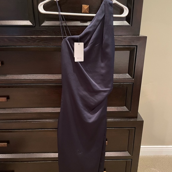 NWT Reiss navy satin one shoulder midi dress SZ 4 - Picture 2 of 4